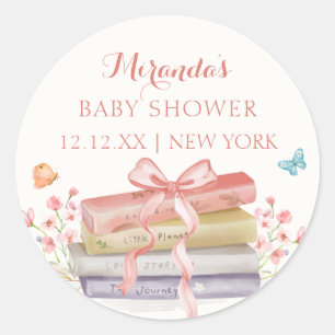Elegant New Chapter Floral Bow Book Baby Shower Classic Round Sticker