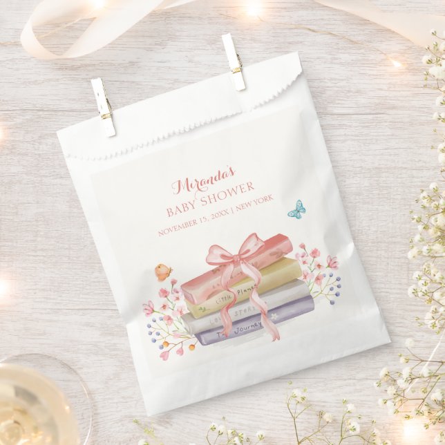 Elegant New Chapter Floral Bow Book Baby Shower Favour Bags (Clipped)