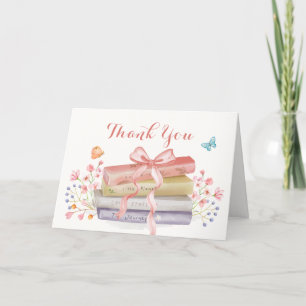 Elegant New Chapter Floral Bow Book Baby Shower Thank You Card