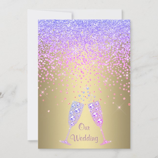 ELEGANT New crystal diamond wedding lilac Gold Invitation (Front)