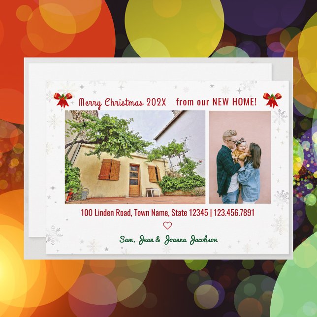 Elegant New Home for Christmas Holly Photos  Announcement (Simple Modern Elegant Cute We've Moved New Home Christmas Holly 2 Photos Modern Cute Handwriting)