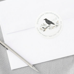 Elegant New Home Raven Botanical Return Address Classic Round Sticker
