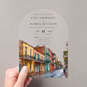 Elegant New Orleans Watercolor Wedding Arch Acrylic Invitations