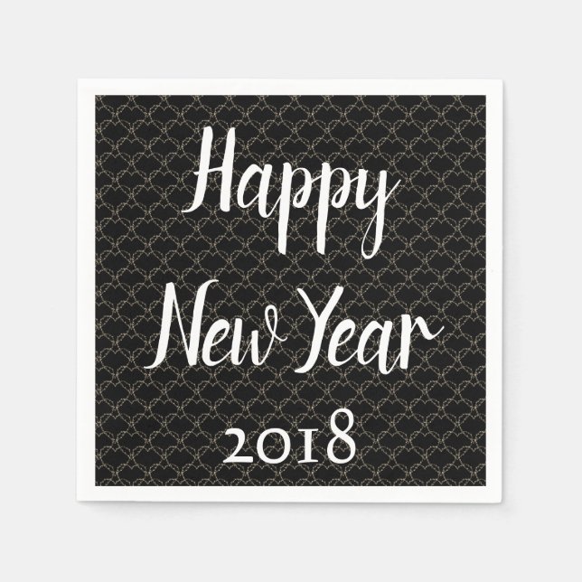 Elegant New Year Black and White Napkin (Front)