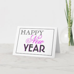 Elegant "New Year" black pink Holiday Card