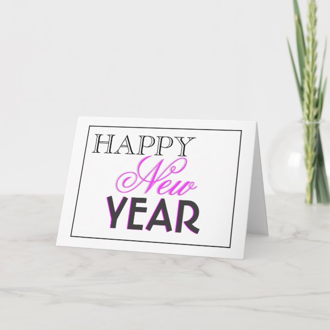 Elegant "New Year" black pink Holiday Card (Front)