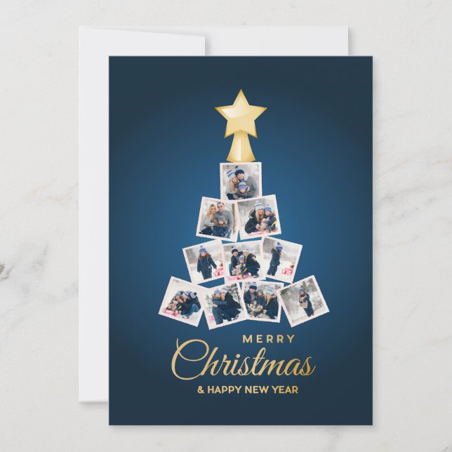 Elegant New Year & Christmas Tree 10 Family Photo Holiday Card (Front)