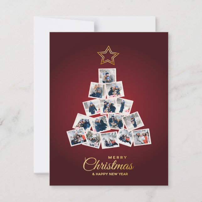 Elegant New Year & Christmas Tree 15 Family Photo Holiday Card (Front)