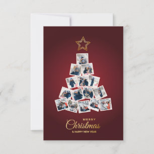 Elegant New Year & Christmas Tree 15 Family Photo Thank You Card