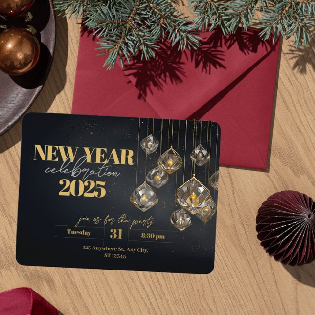 Elegant New Year Crystal and Gold Lanterns Invitation (Creator Uploaded)