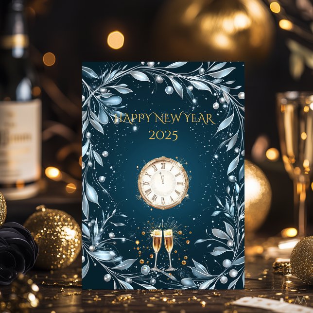 Elegant New Year Eve with Silver and Teal Midnight Invitation (Creator Uploaded)