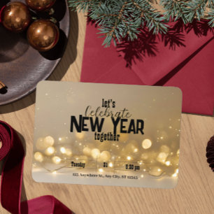 Elegant New Year Soft Golden Lights and Bokeh Invitation