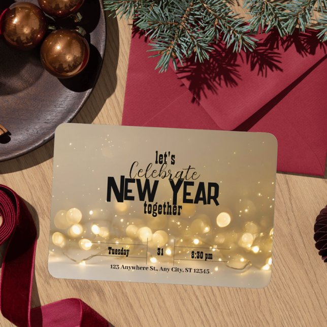 Elegant New Year Soft Golden Lights and Bokeh Invitation (Creator Uploaded)