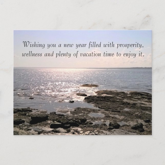 Elegant New Year Well Wishes Ocean Shore Photo Holiday Postcard (Front)