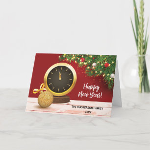 Elegant New Year with Clock Gold Look Customisable Card