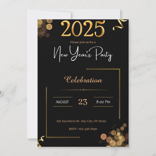 Elegant New Year's Eve Black Gold Party Invitation (Front)