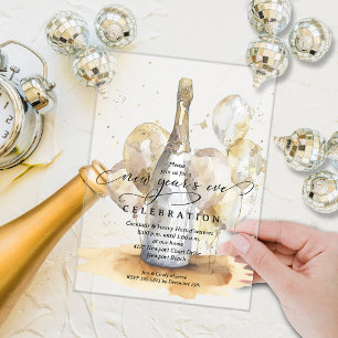 Elegant New Year's Eve Champagne & Balloons Acrylic Invitations