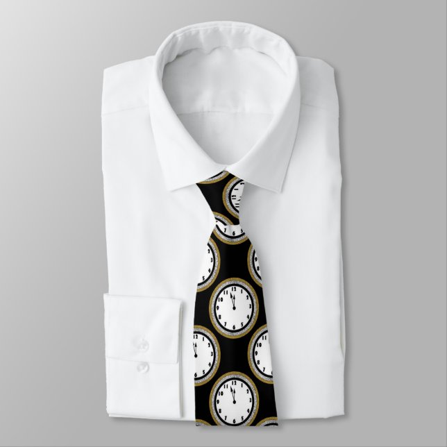 Elegant New Years Eve clock pattern tie (Tied)