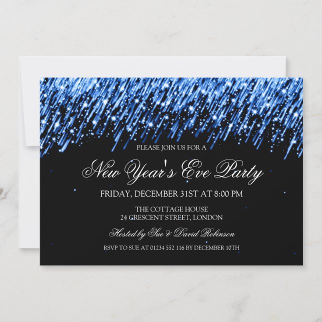 Elegant New Years Eve Falling Blue Stars Invitation (Front)