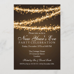 Elegant New Years Eve Gold String Lights Invitation