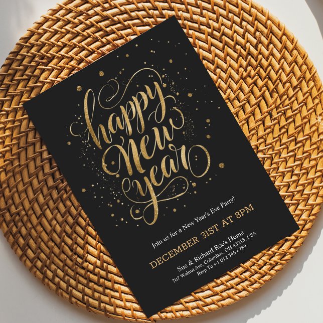 Elegant New Year's Eve invitation with gold script (Creator Uploaded)