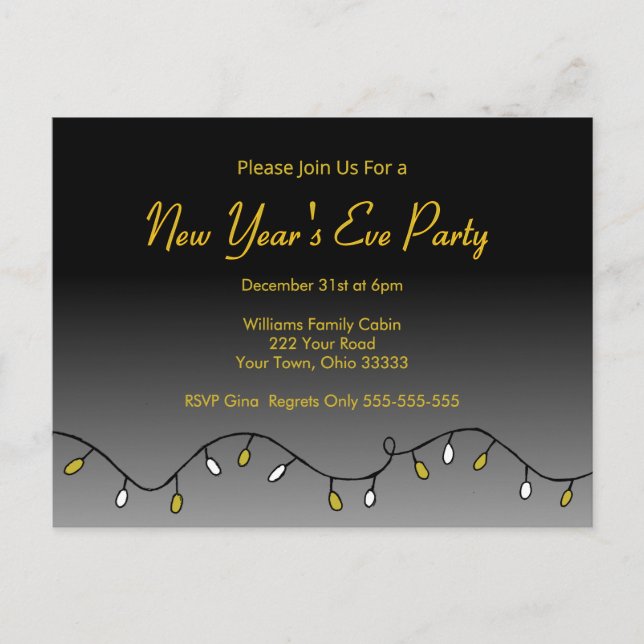 Elegant New Year's Eve Party 2026 Black Gold  Invitation Postcard (Front)