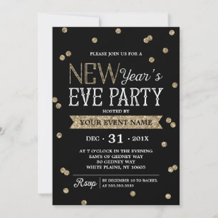 Elegant New Year's Eve Party Gold Glitter Confetti Invitation