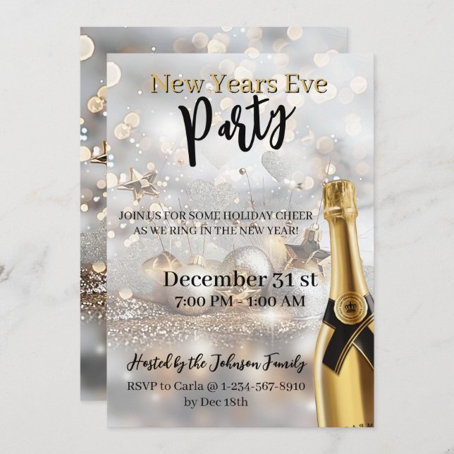 Elegant New Year's Eve Party Invitation (Front/Back)