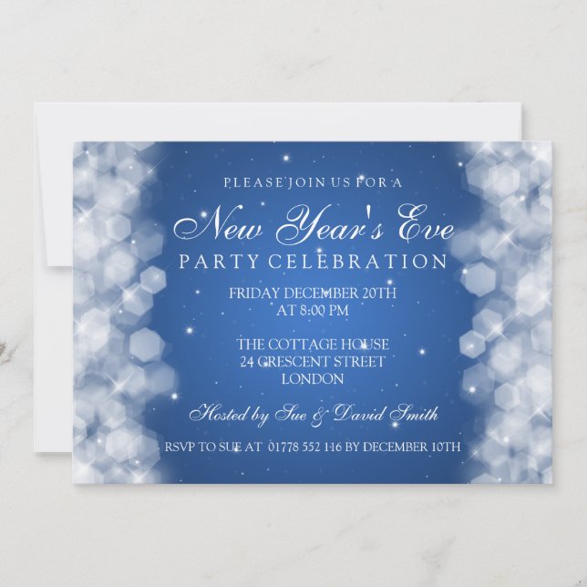 Elegant  New Years Eve Party Sparkle Blue Invitation (Front)