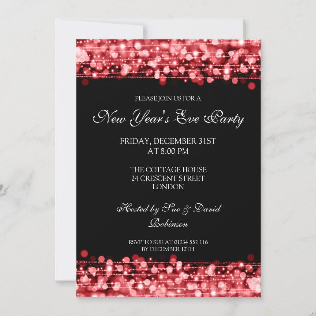 Elegant New Years Eve Party Sparkles Red Invitation (Front)