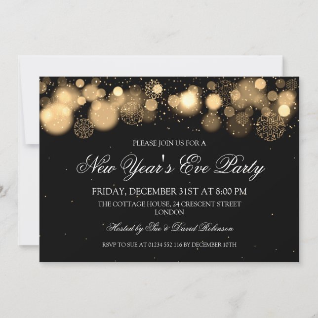 Elegant New Years Eve Party Winter Gold Invitation (Front)