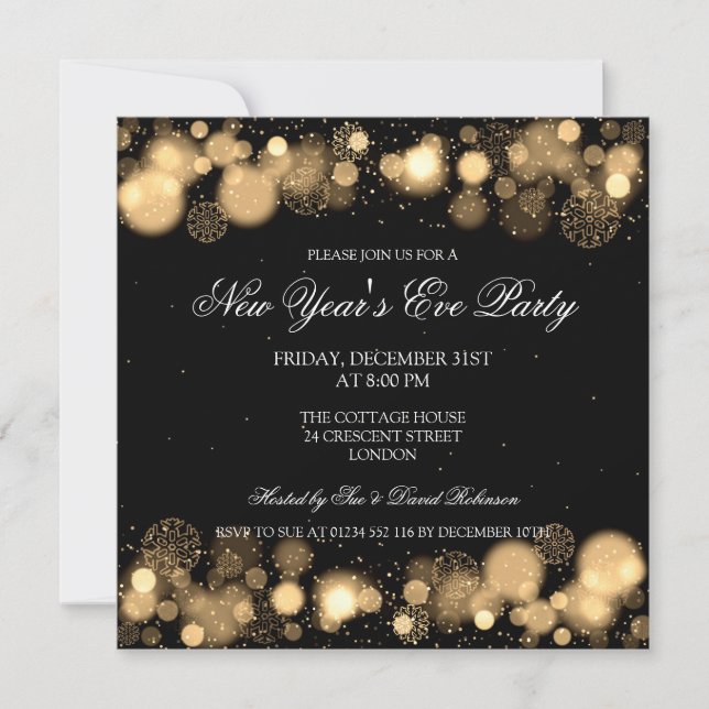 Elegant New Years Eve Party Winter Gold Invitation (Front)