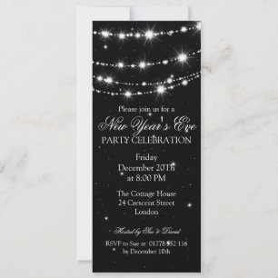 Elegant New Years Eve Sparkling Chain Black Invitation