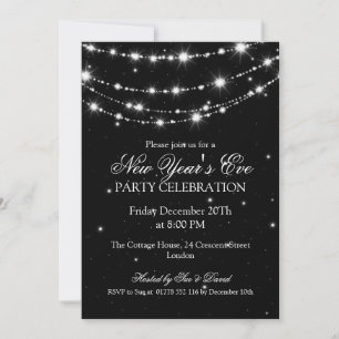 Elegant New Years Eve Sparkling Chain Black Invitation