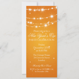 Elegant New Years Eve Sparkling Chain Orange Invitation