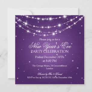 Elegant New Years Eve Sparkling Chain Purple Invitation