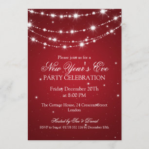 Elegant New Years Eve Sparkling Chain Red Invitation