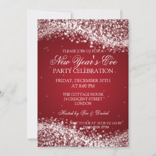 Elegant New Years Eve Sparkling Wave Red Invitation