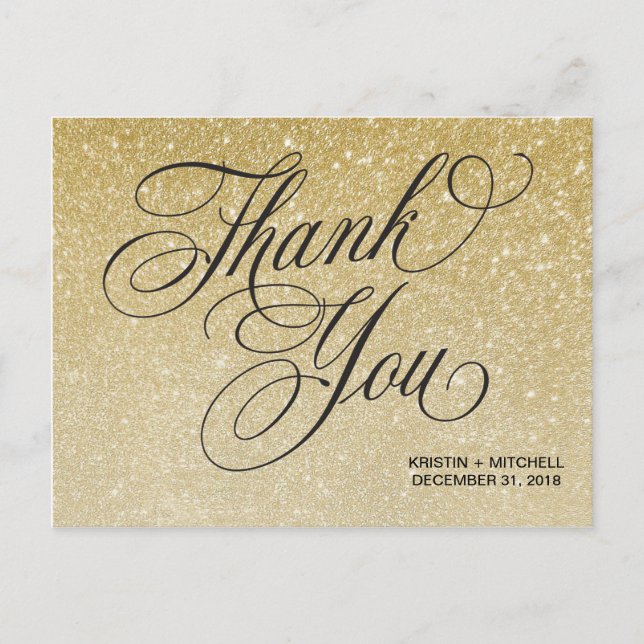 Elegant New Years Eve Wedding Thank You Postcard (Front)