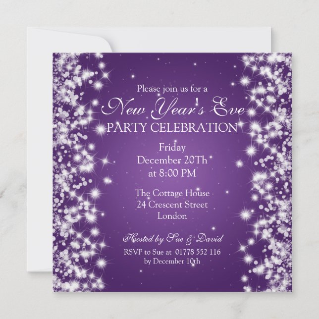 Elegant New Years Eve Winter Sparkle Purple Invitation (Front)
