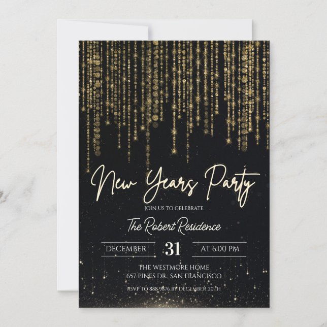 Elegant New Years Party  Invitation (Front)