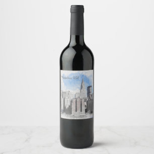 Elegant New York City Manhattan Skyline   Custom  Wine Label