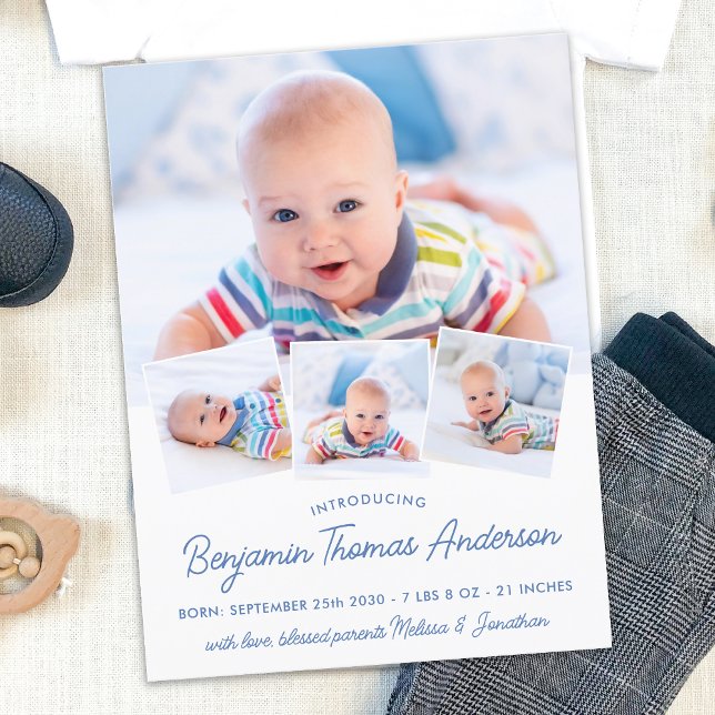 Elegant NewBaby Personalised 4 Photo Collage Birth Announcement Postcard (Creator Uploaded)