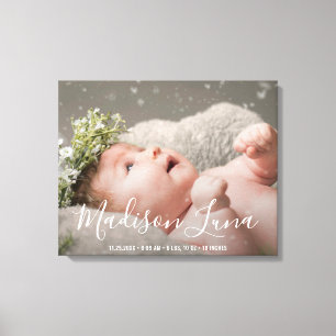 Elegant Newborn Baby Girl Nursery Birth Photo Canvas Print