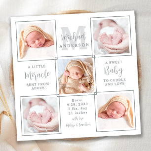 Elegant Newborn Baby Personalised 5 Photo Birth Announcement
