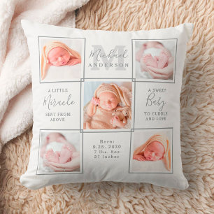 Elegant Newborn Baby Personalised 5 Photo Collage Cushion