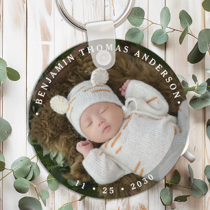 Elegant Newborn Baby Personalized Simple Photo Key Ring