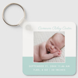 Elegant Newborn Baby Photo Teal Keepsake Gift Key Ring