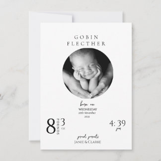 Elegant Newborn Details and Photo Birth Announcement