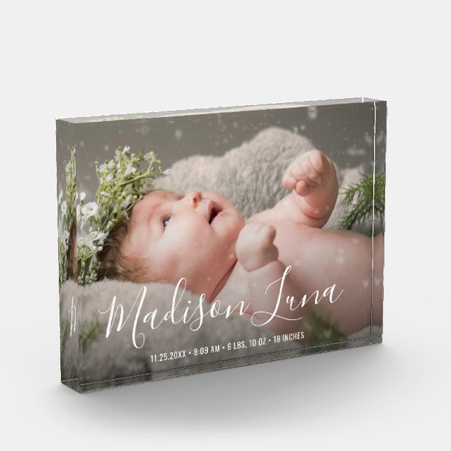 Elegant Newborn Girl Birth Nursery New Baby Photo Block (Left)